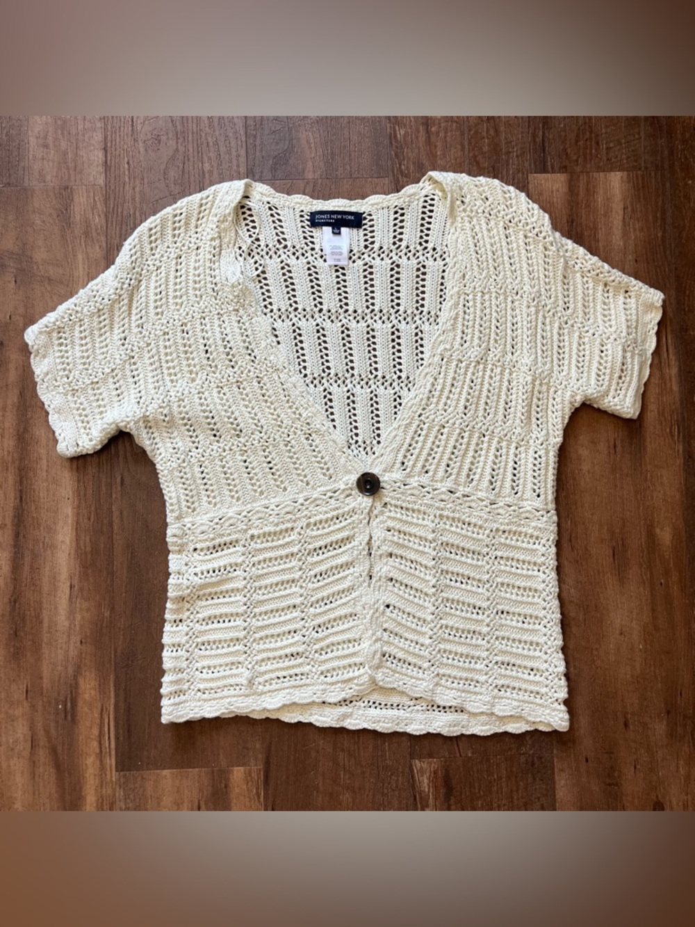 JONES NEW YORK SIGNATURE Cream Knit Cardigan Button Front Cottagecore Coquette L
